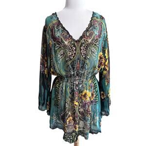 Mushka Sienna Rose Top Womens 3X Green Whimsy Floral Paisley Romantic Goth